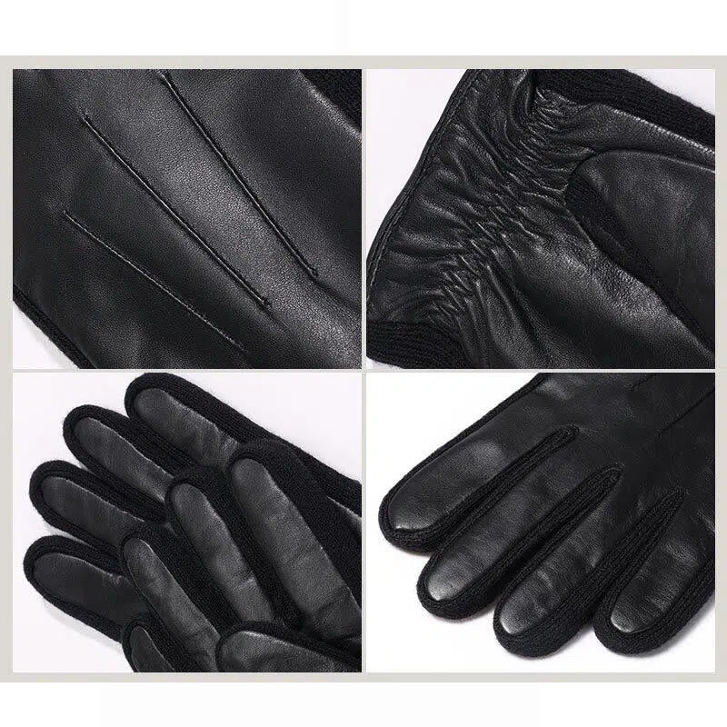 Guantes de invierno de cuero con forro polar para pantalla táctil para hombre - image 4