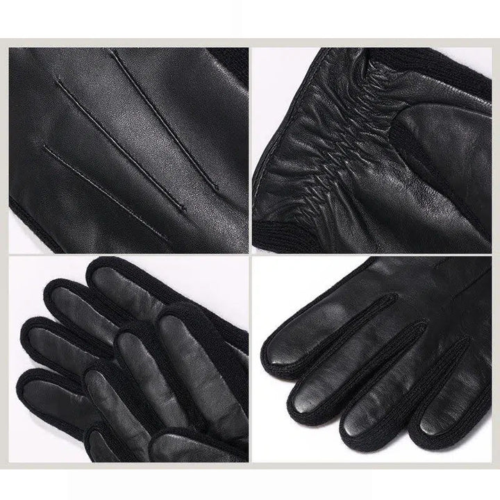 Guantes de invierno de cuero con forro polar para pantalla táctil para hombre - image 4