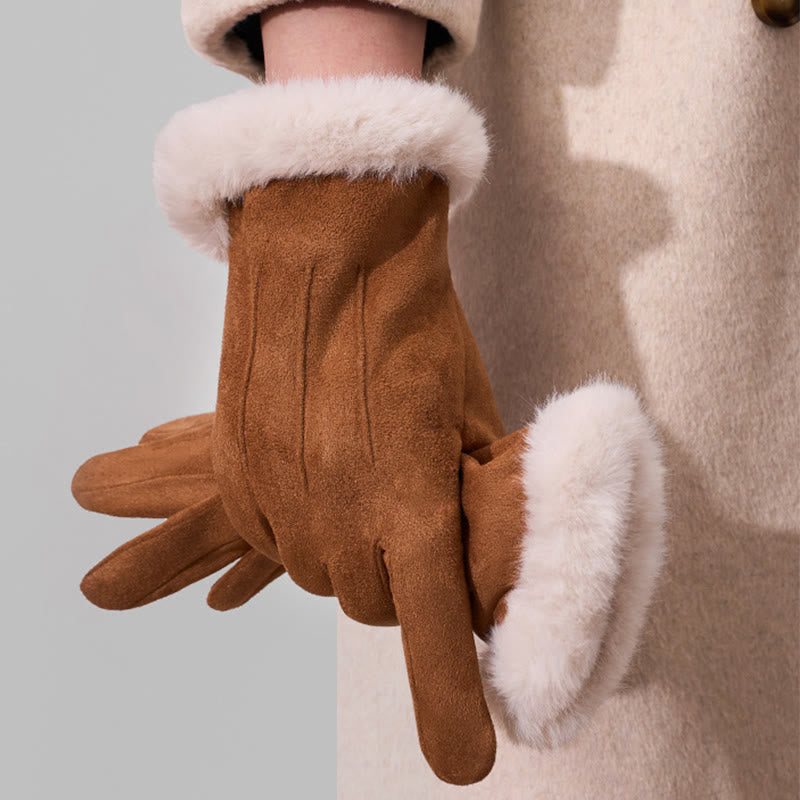 Guantes de invierno cálidos y aterciopelados de gamuza para pantalla táctil para mujer - Café - image 0