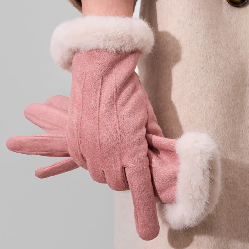 Guantes de invierno cálidos y aterciopelados de gamuza para pantalla táctil para mujer - Rosa - image 8