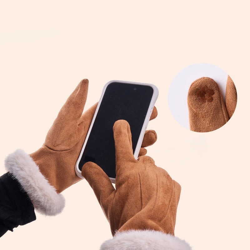 Guantes de invierno cálidos y aterciopelados de gamuza para pantalla táctil para mujer - image 1