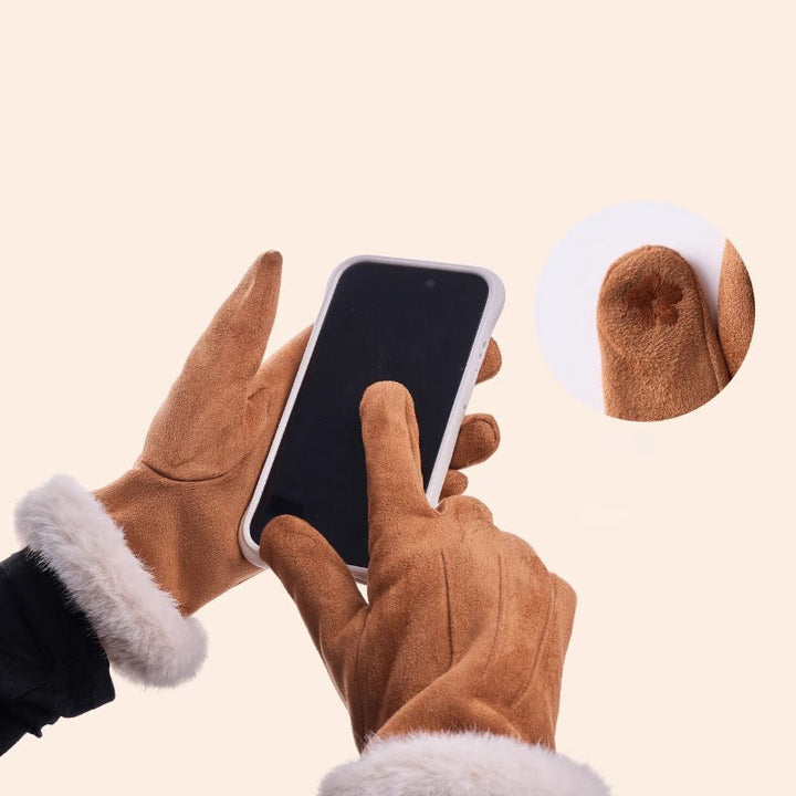 Guantes de invierno cálidos y aterciopelados de gamuza para pantalla táctil para mujer - image 1
