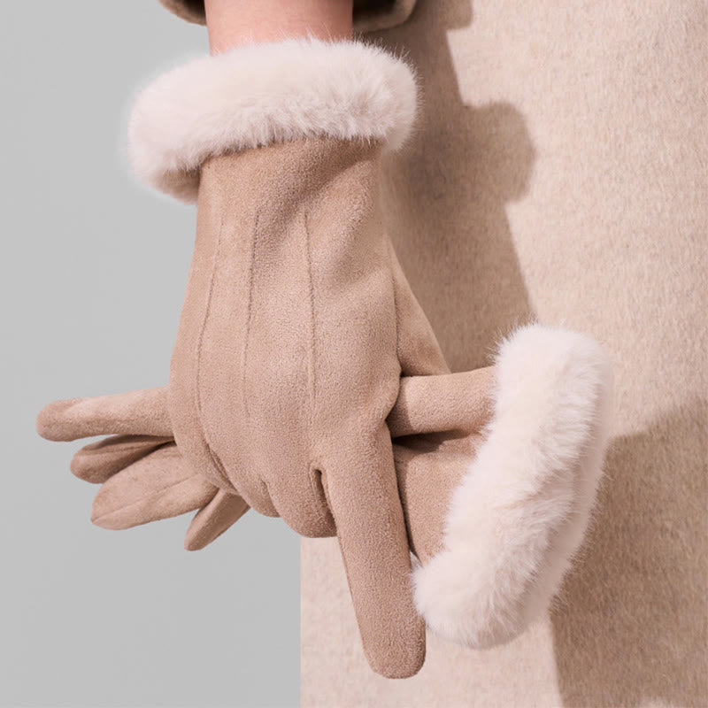 Guantes de invierno cálidos y aterciopelados de gamuza para pantalla táctil para mujer - Caqui - image 5