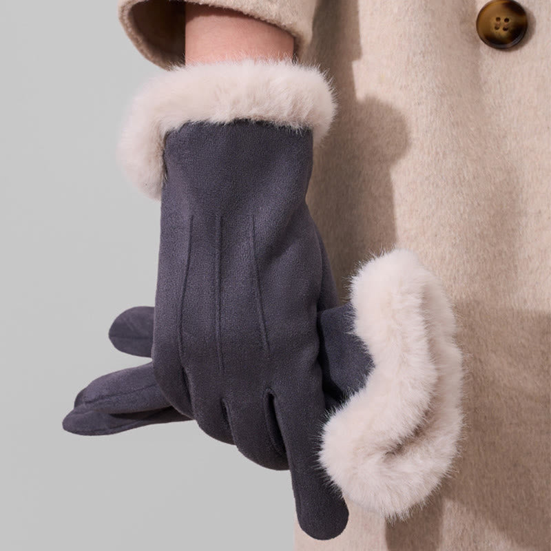 Guantes de invierno cálidos y aterciopelados de gamuza para pantalla táctil para mujer - Gris - image 6