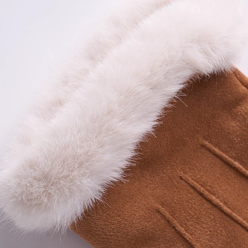Guantes de invierno cálidos y aterciopelados de gamuza para pantalla táctil para mujer - image 3