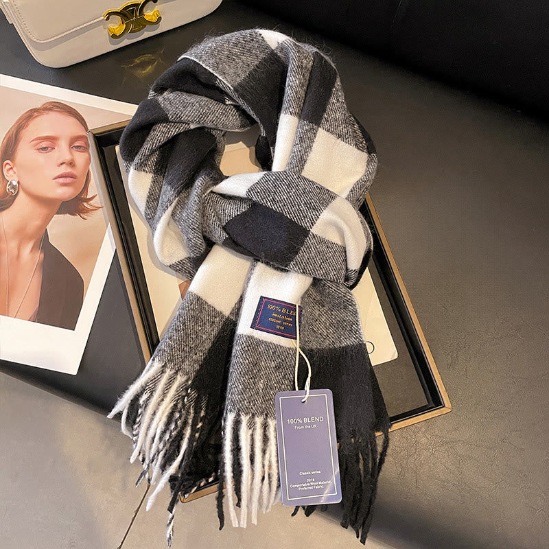 Bufanda de invierno suave y acogedora a cuadros clásicos para mujer - Estilo #4 - image 3