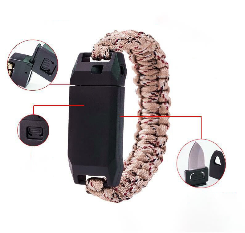 Pulsera tejida con silbato de supervivencia al aire libre y cuchillo - Estilo #1 - image 1