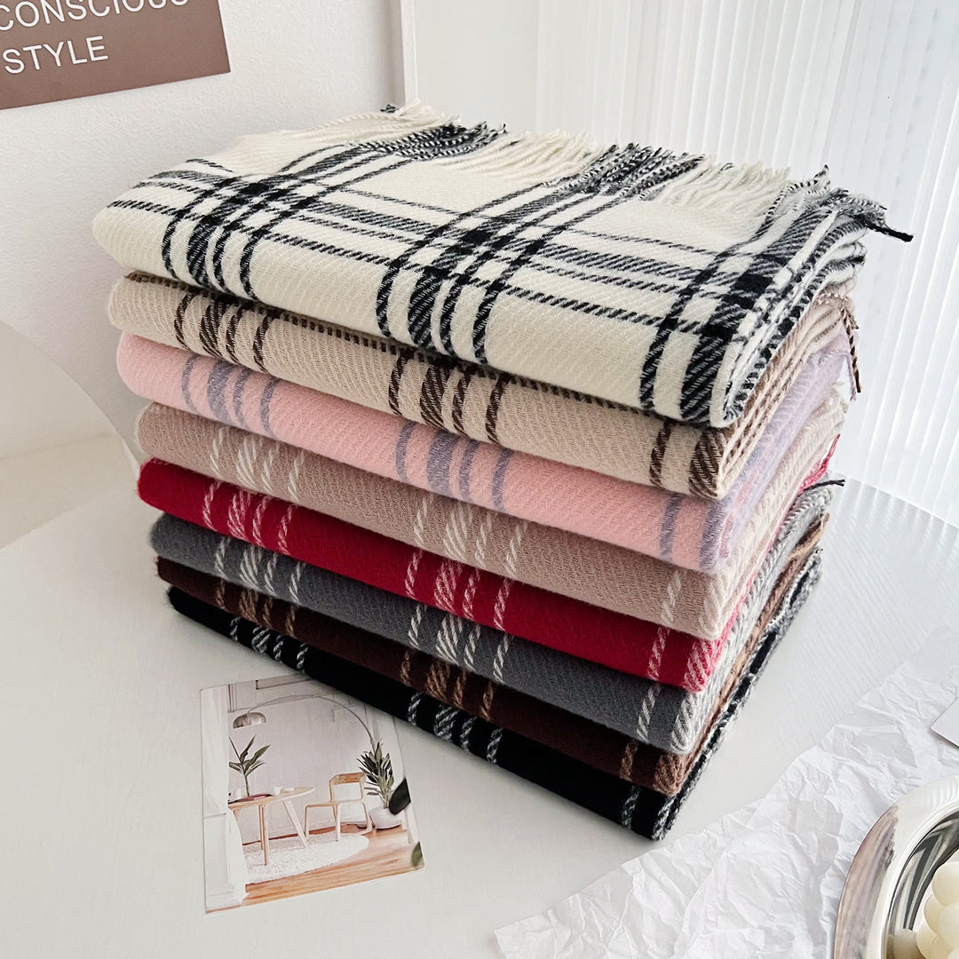 Bufanda chal cálida con flecos a cuadros de invierno para mujer - image 3
