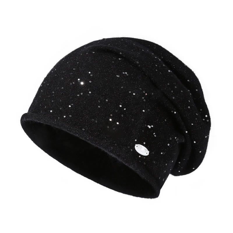 Gorro de punto con lentejuelas para mujer - Negro - Ajustable (aproximadamente 22"-24 1/2") - image 2