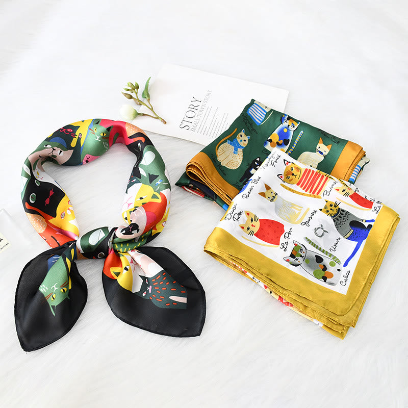 Bufanda cuadrada fina con diseño de gato para mujer para todas las estaciones - image 0