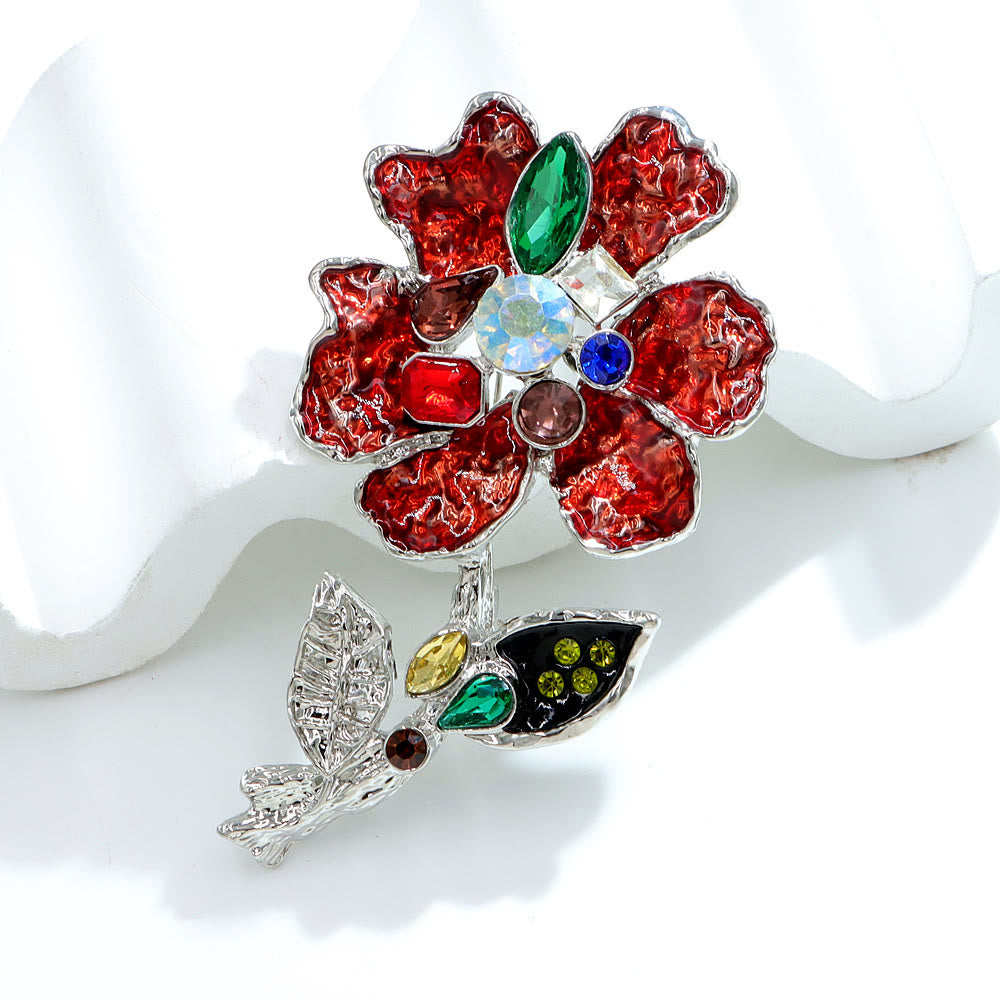 Broche floral de plata con cristales multicolores - image 1