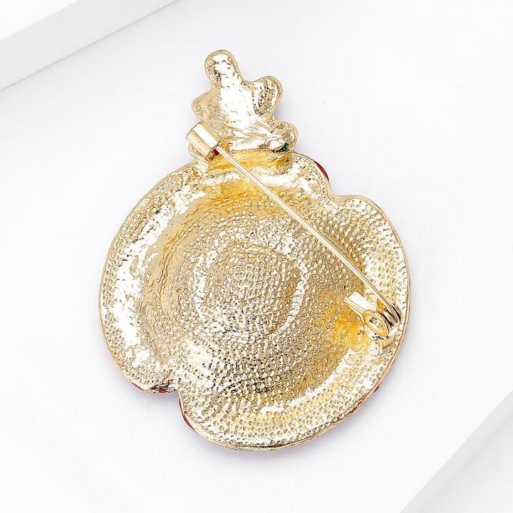 Broche con forma de amapola de cristal rojo y tallo verde con detalles dorados - image 3