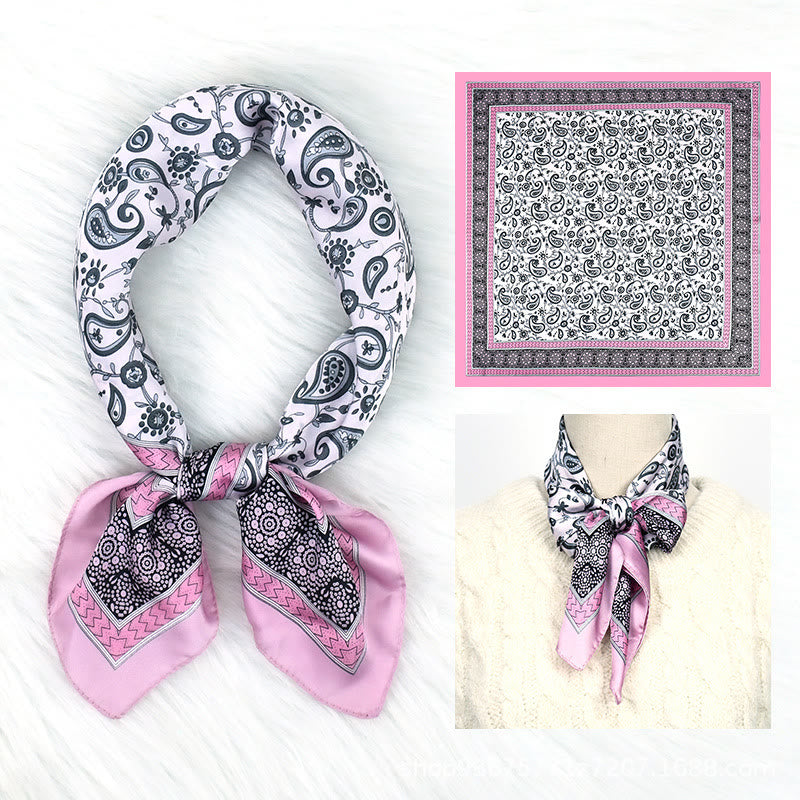 Bufanda cuadrada ligera y elegante con estampado de cachemira colorido para mujer para todas las estaciones - Rosa - image 2