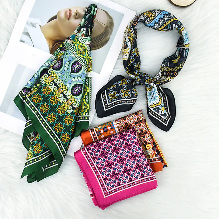 Bufanda cuadrada ligera y elegante con estampado de cachemira colorido para mujer para todas las estaciones - image 10