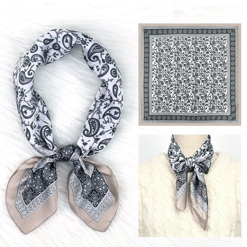 Bufanda cuadrada ligera y elegante con estampado de cachemira colorido para mujer para todas las estaciones - Café ligero - image 6