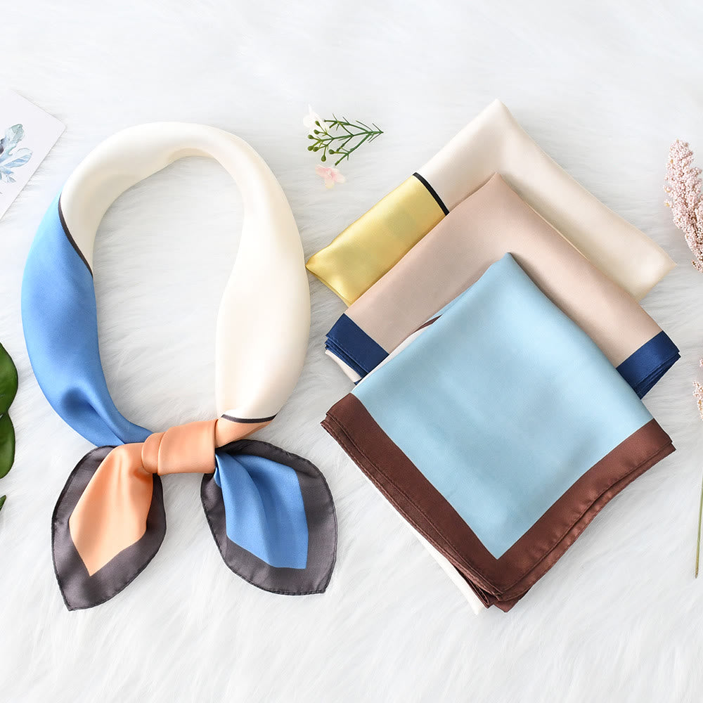 Bufanda cuadrada elegante de satén con bloques de color suave para mujer, para todas las estaciones - image 0
