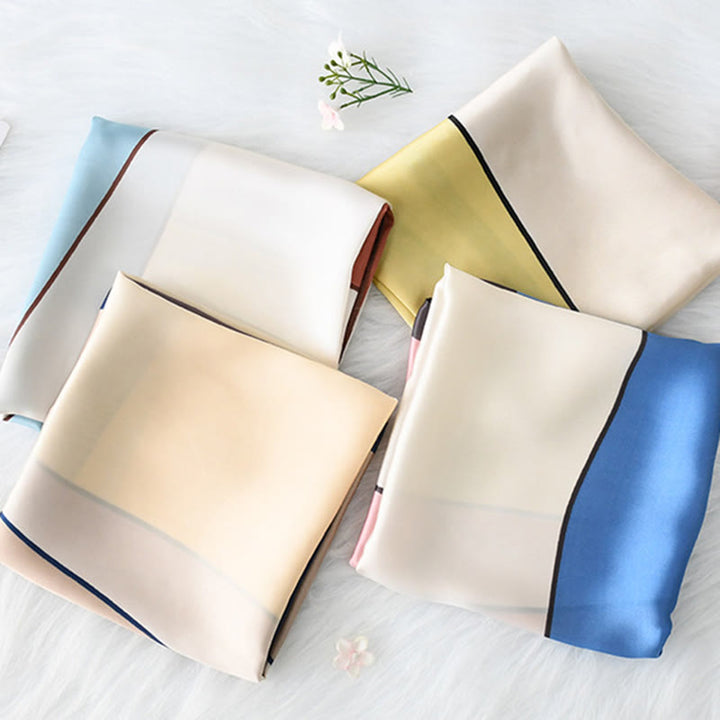 Bufanda cuadrada elegante de satén con bloques de color suave para mujer, para todas las estaciones - image 6