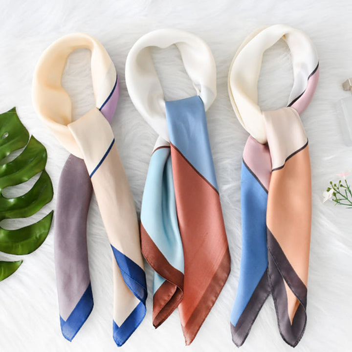 Bufanda cuadrada elegante de satén con bloques de color suave para mujer, para todas las estaciones - image 1