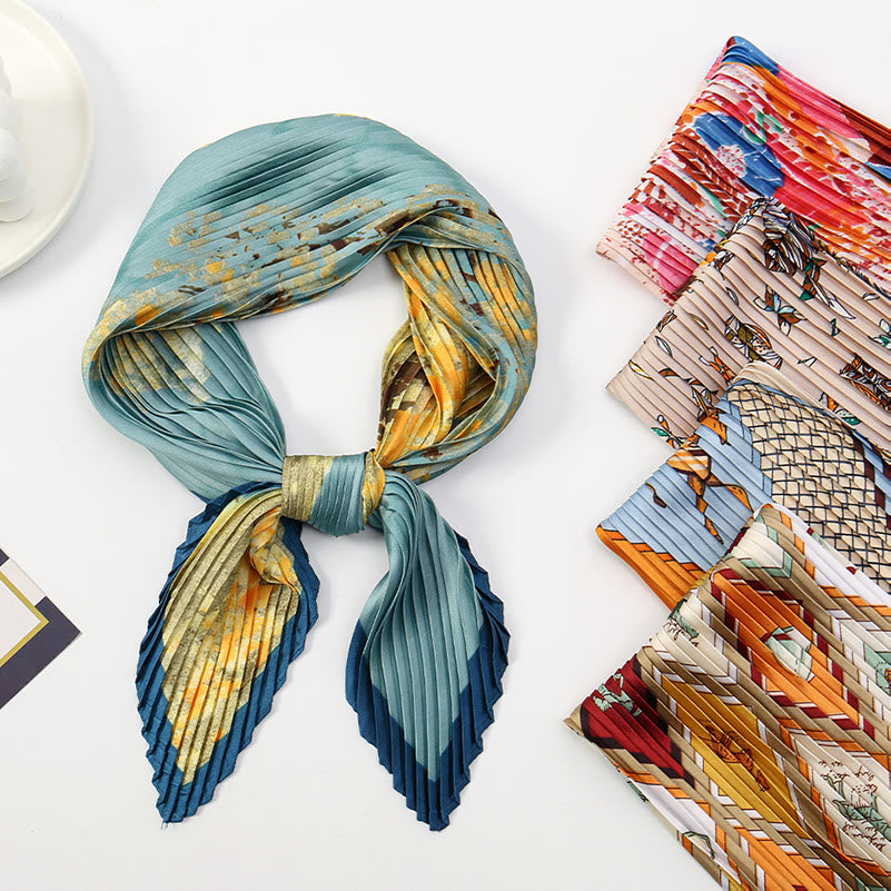 Bufanda plisada ligera y fluida para mujer, ideal para todas las estaciones, con estampado artístico - image 0