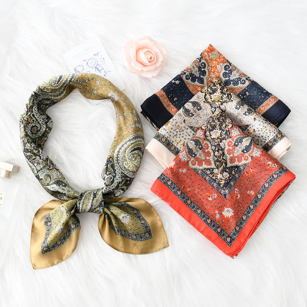 Bufanda cuadrada elegante para mujer, de satén sedoso y con estampado paisley vintage, para todas las estaciones. - image 0