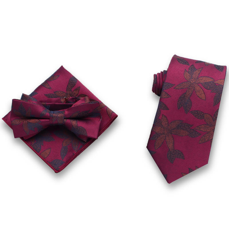 Conjunto formal de 3 piezas de pajarita de satén con estampado de hojas para hombre - Estilo #5 - image 4