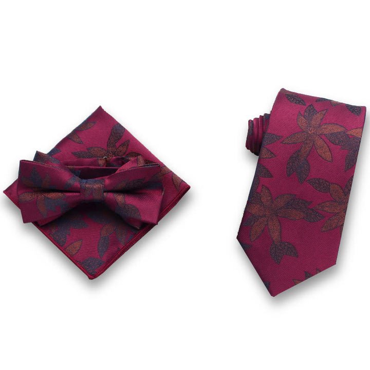 Conjunto formal de 3 piezas de pajarita de satén con estampado de hojas para hombre - Estilo #5 - image 4