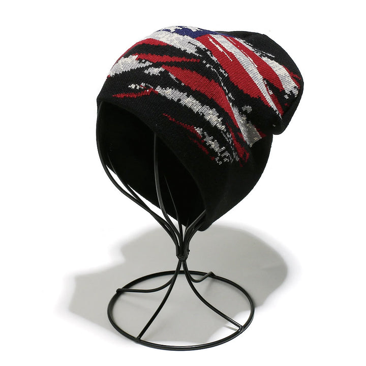 Gorro de punto multicolor con diseño desgastado de bandera estadounidense para hombre - image 3