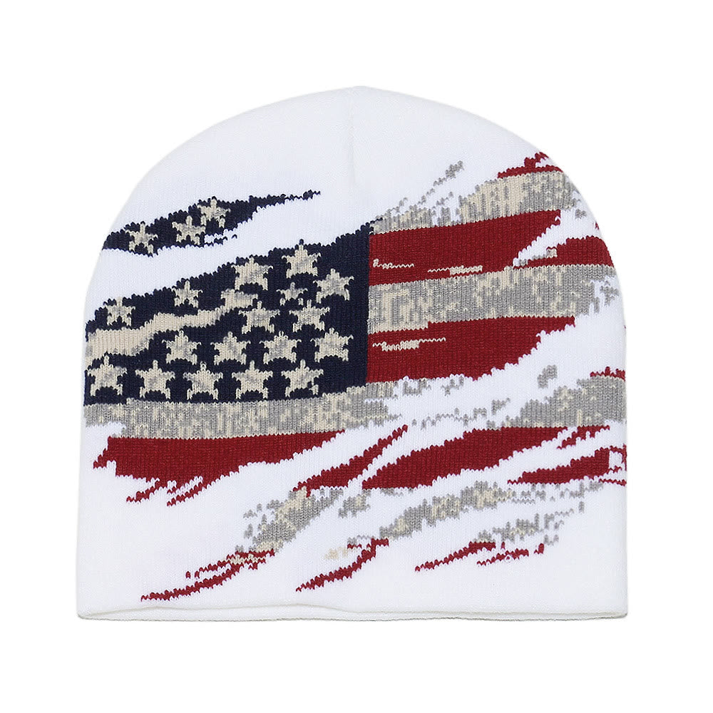 Gorro de punto multicolor con diseño desgastado de bandera estadounidense para hombre - Blanco - 58 (22 7/8") - image 5