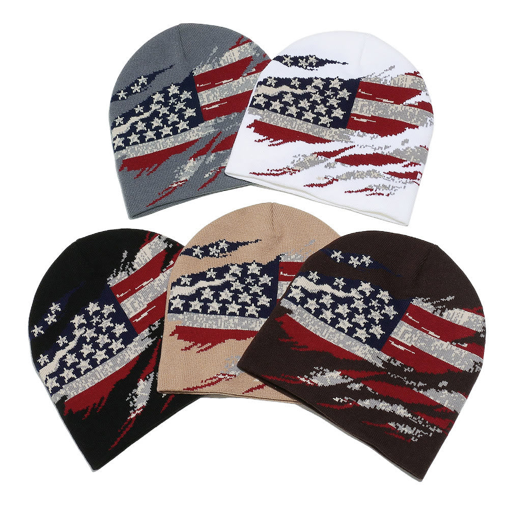 Gorro de punto multicolor con diseño desgastado de bandera estadounidense para hombre - image 0