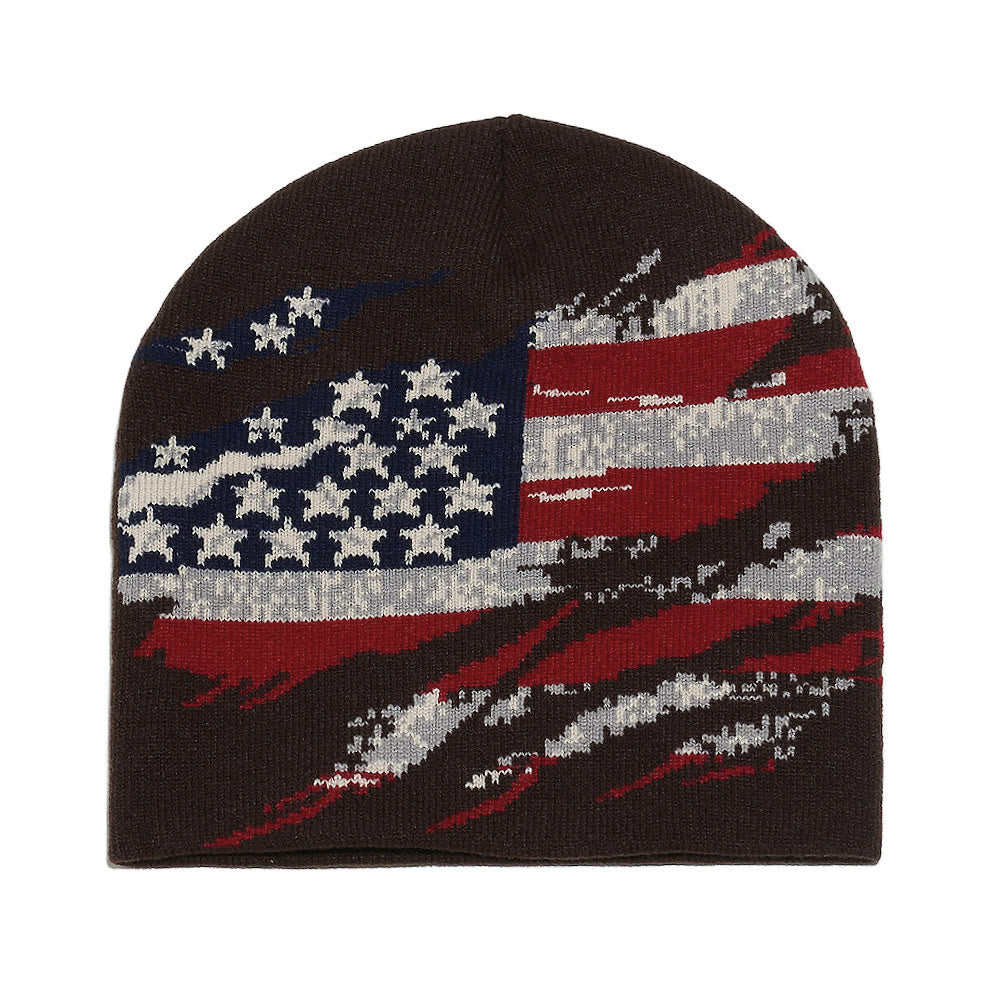 Gorro de punto multicolor con diseño desgastado de bandera estadounidense para hombre - Café - 58 (22 7/8") - image 8