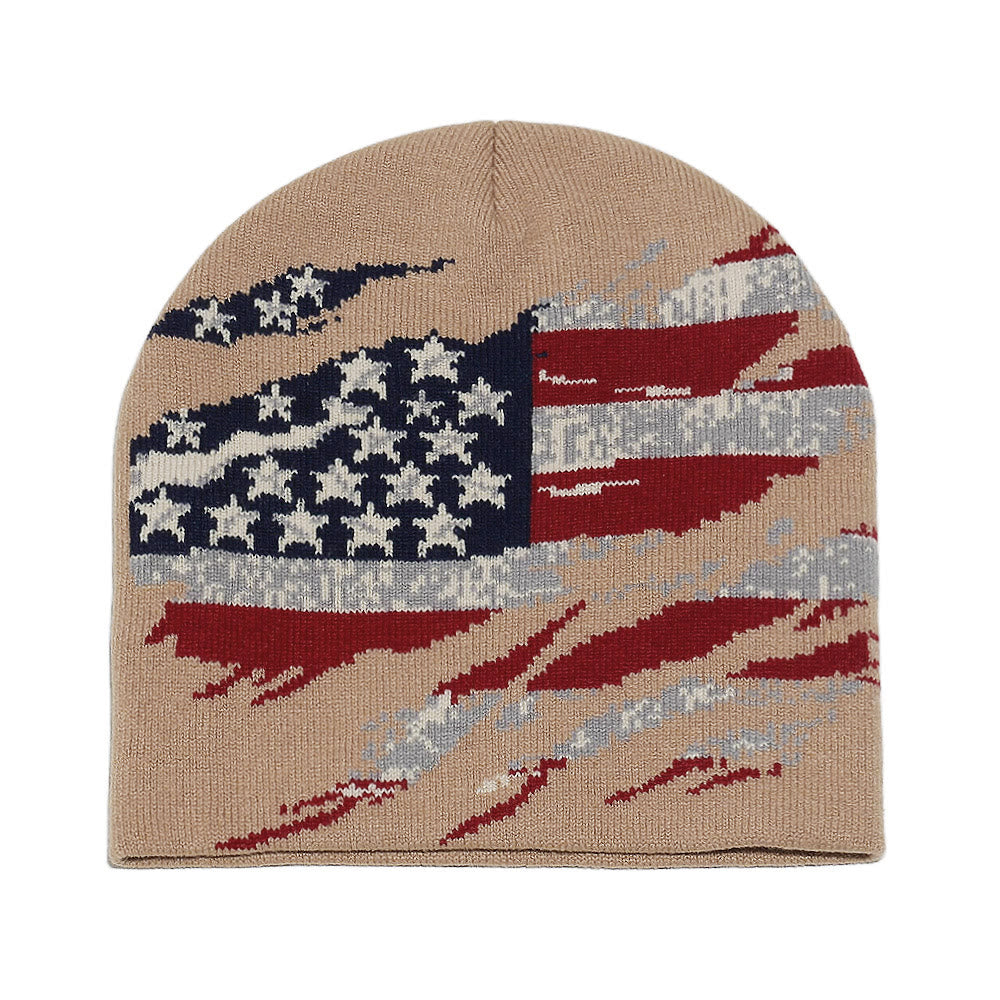 Gorro de punto multicolor con diseño desgastado de bandera estadounidense para hombre - Caqui - 58 (22 7/8") - image 6
