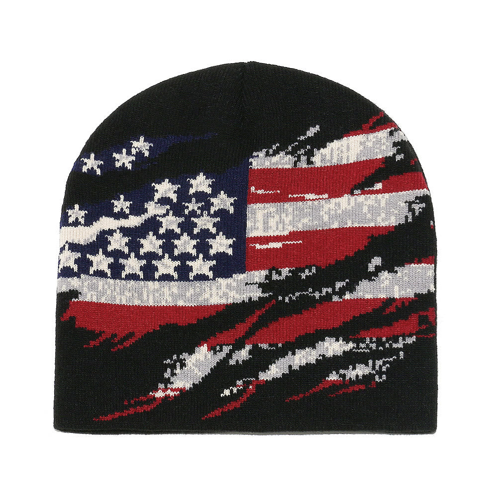 Gorro de punto multicolor con diseño desgastado de bandera estadounidense para hombre - Negro - 58 (22 7/8") - image 1