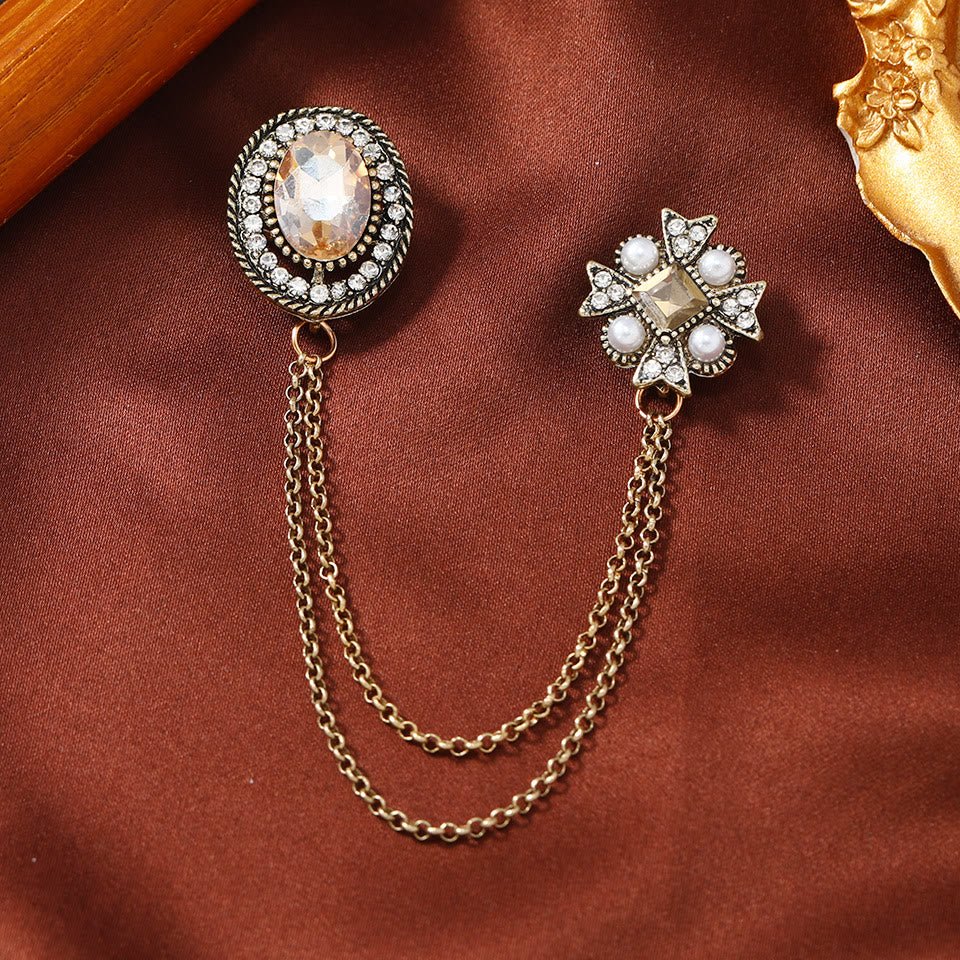 Broche vintage de media luna con doble cadena y detalle dorado - Estilo #1 - image 0