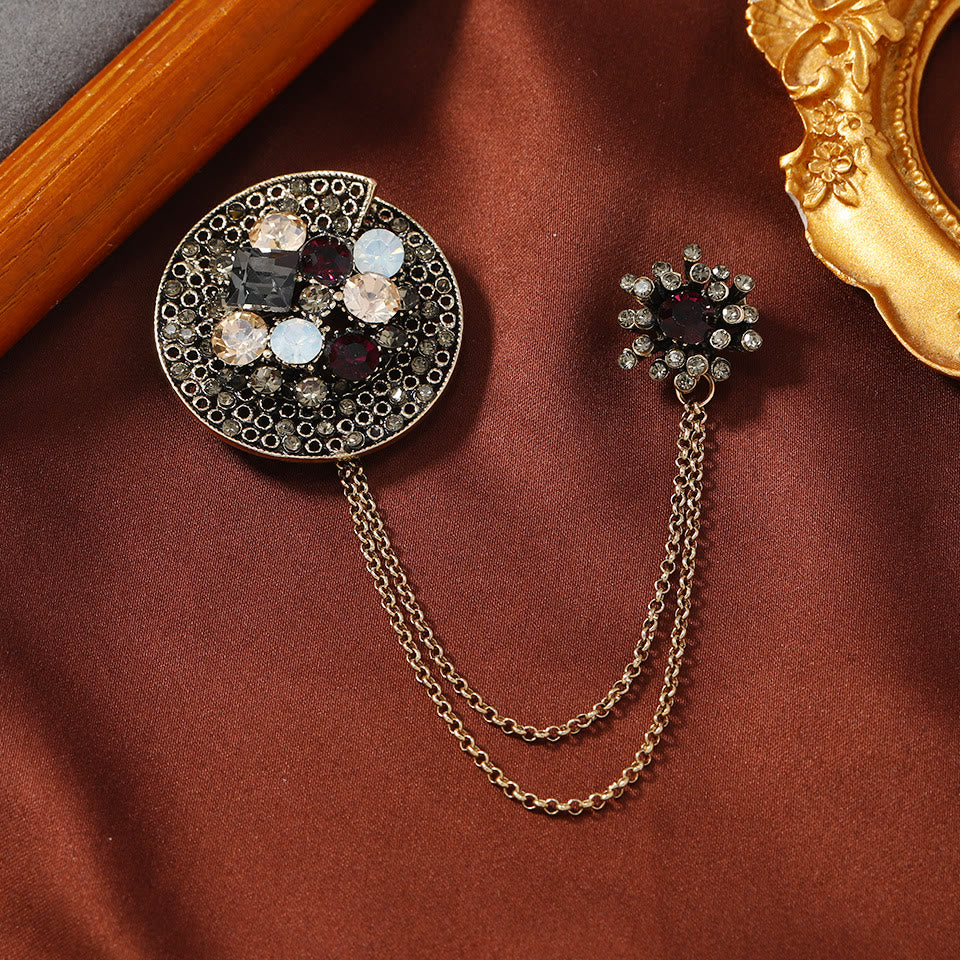 Broche vintage de media luna con doble cadena y detalle dorado - Estilo #2 - image 1