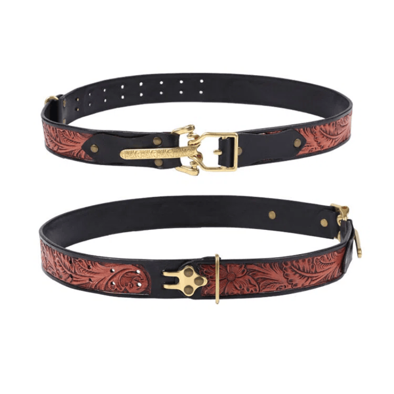 Cinturón de cuero tallado con hebilla dorada estilo caballero retro para hombre - image 1