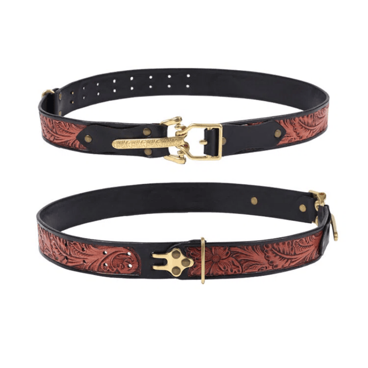 Cinturón de cuero tallado con hebilla dorada estilo caballero retro para hombre - image 1