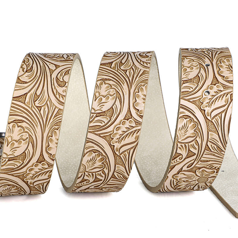 Cinturón de cuero con hebilla ovalada tallada en plata retro para hombre - image 4