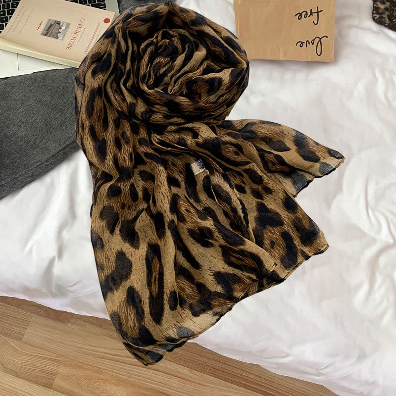 Bufanda fina de invierno con estampado de leopardo para mujer - Marrón - image 0