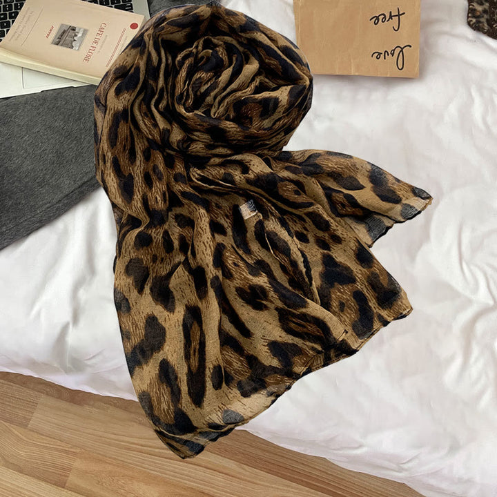 Bufanda fina de invierno con estampado de leopardo para mujer - Marrón - image 0
