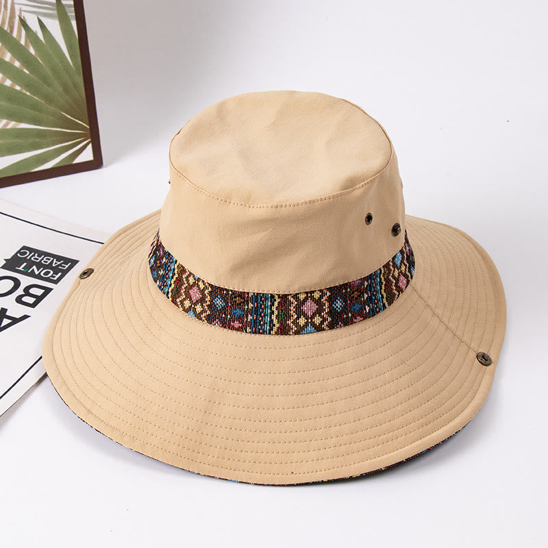 Sombrero de pescador con sombrilla para exteriores para mujer con botón de metal - Caqui - M (Aproximadamente 22 1/2") - image 1