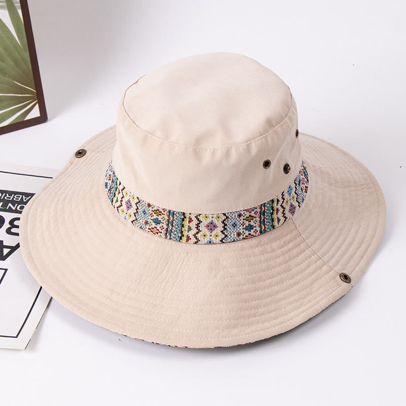Sombrero de pescador con sombrilla para exteriores para mujer con botón de metal - Beige - M (Aproximadamente 22 1/2") - image 3