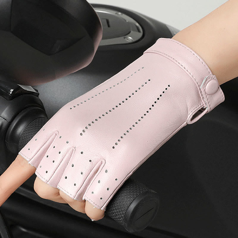 Guantes de ciclismo de medio dedo para mujer, transpirables y protectores de cuero - image 6