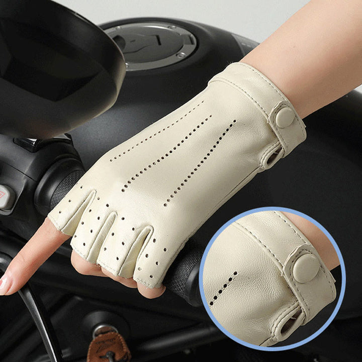Guantes de ciclismo de medio dedo para mujer, transpirables y protectores de cuero - image 8