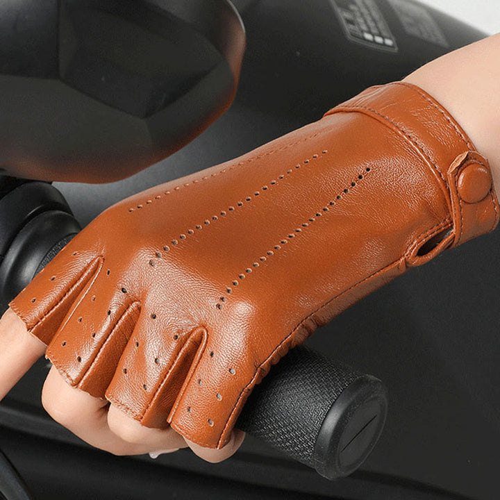 Guantes de ciclismo de medio dedo para mujer, transpirables y protectores de cuero - image 1