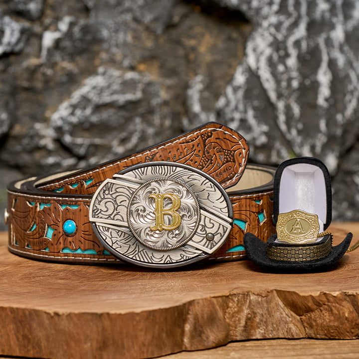 Conjunto de collar dorado con hebilla de cinturón y cuchillo oculto con letra inicial DIY - image 0