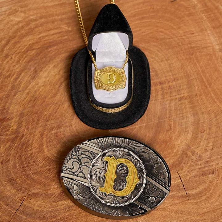 Conjunto de collar dorado con hebilla de cinturón y cuchillo oculto con letra inicial DIY - D - Sin cinturón - image 9