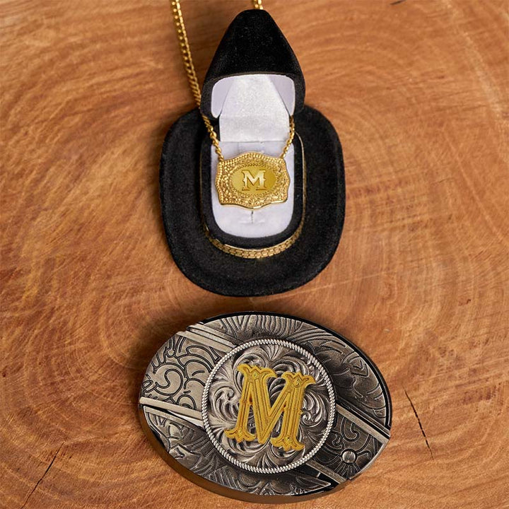 Conjunto de collar dorado con hebilla de cinturón y cuchillo oculto con letra inicial DIY - M - Sin cinturón - image 18