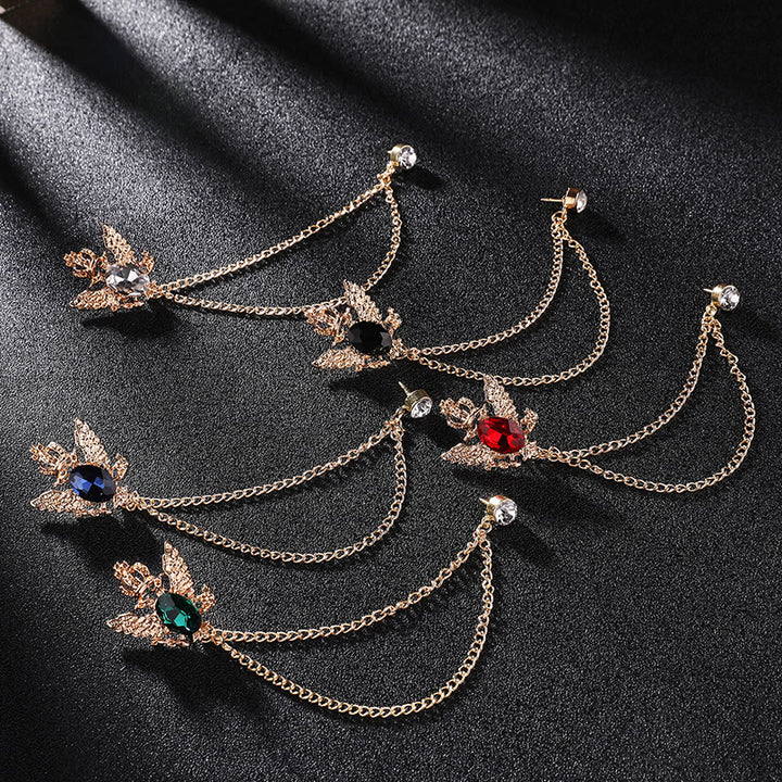 Broche retro con doble cadena dorada, águila y corona adornadas con gemas - image 0