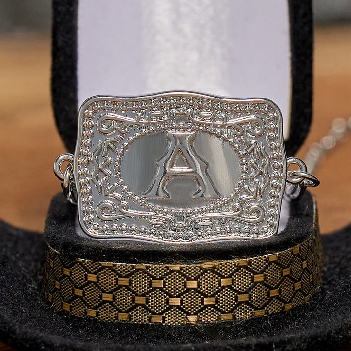 Conjunto de collar de plata con hebilla de cinturón y cuchillo oculto con letra inicial DIY - image 4