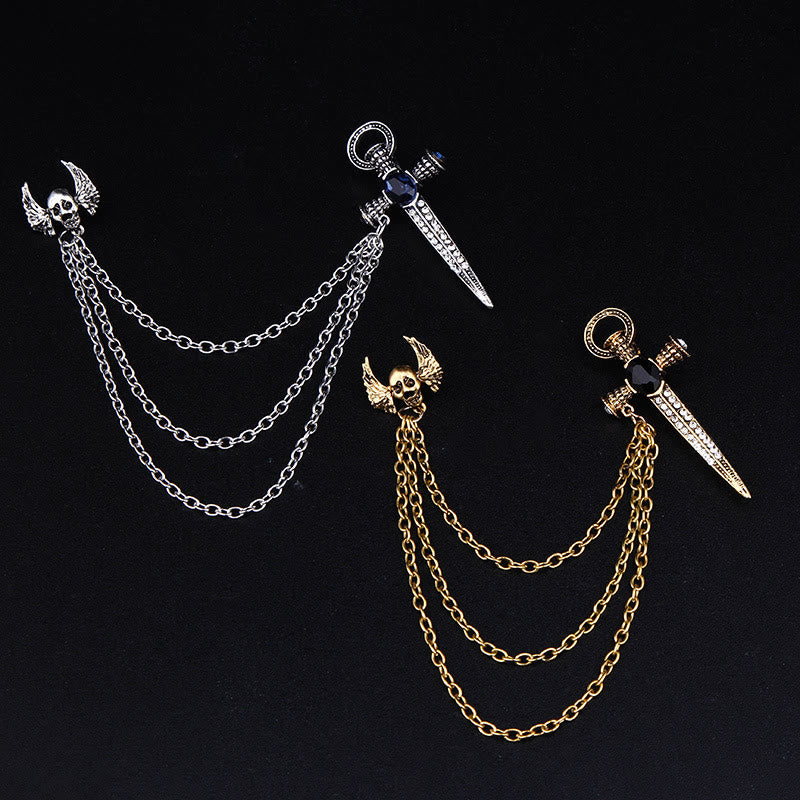 Broche multicadena estilo doble con alas de calavera y daga de estilo punk oscuro - image 0